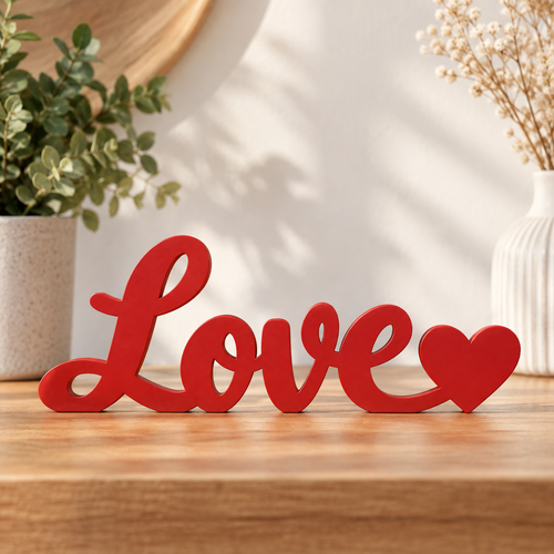 Love Sign STL – Romantic Heart Word Art for Easy Support-Free 3D Printing