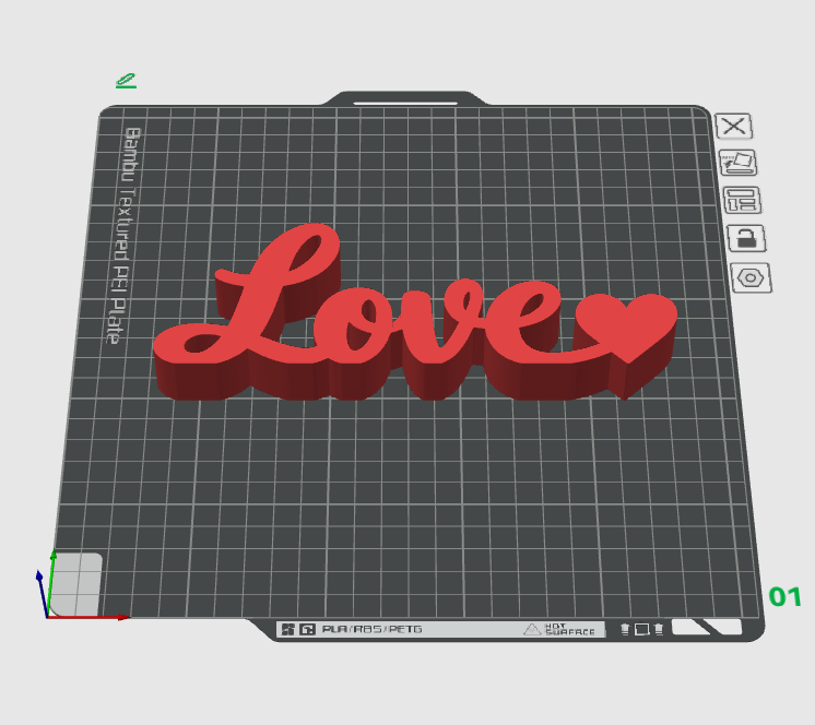 Love Sign STL – Romantic Heart Word Art for Easy Support-Free 3D Printing