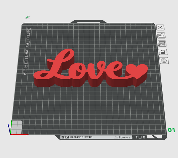 Love Sign STL – Romantic Heart Word Art for Easy Support-Free 3D Printing