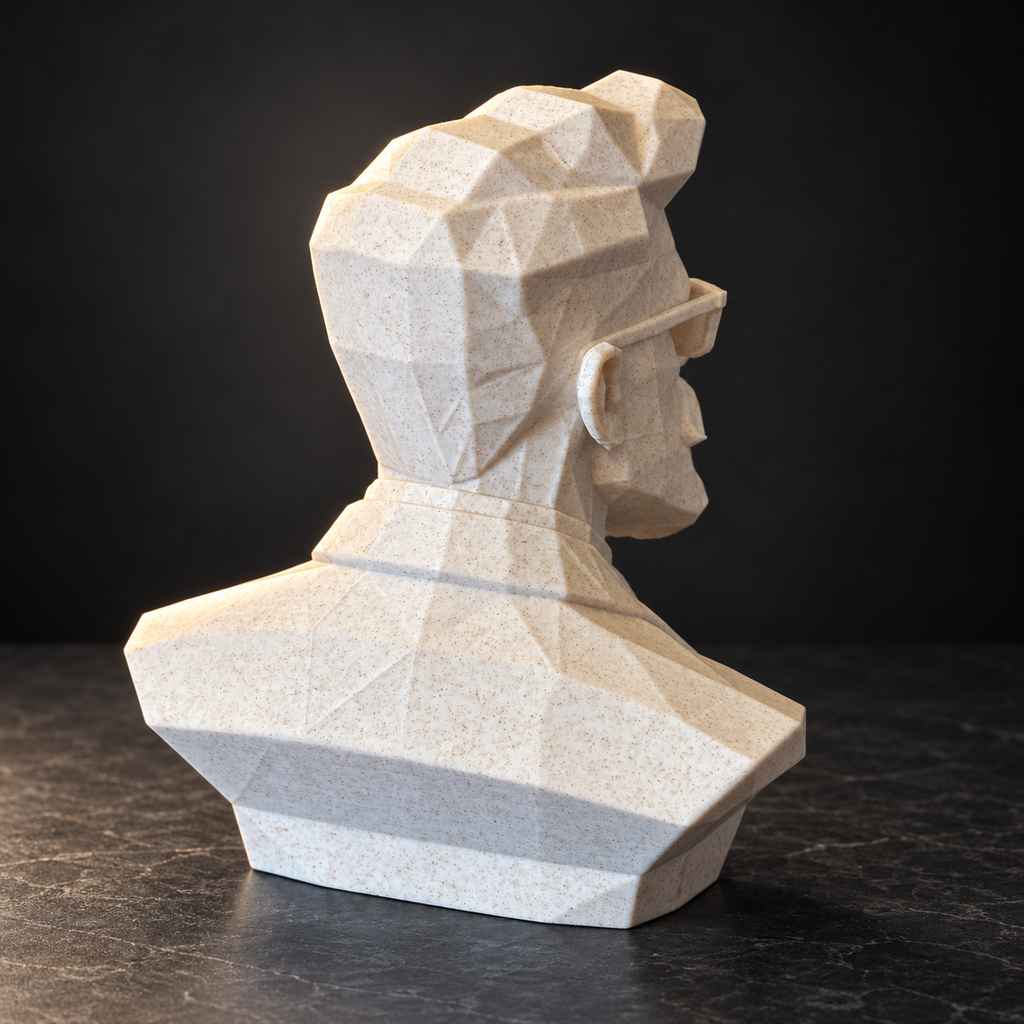 Low Poly Gentleman Bust Statue – Geometric Moustache Sculpture for Home, Office and Bookshelf Decor