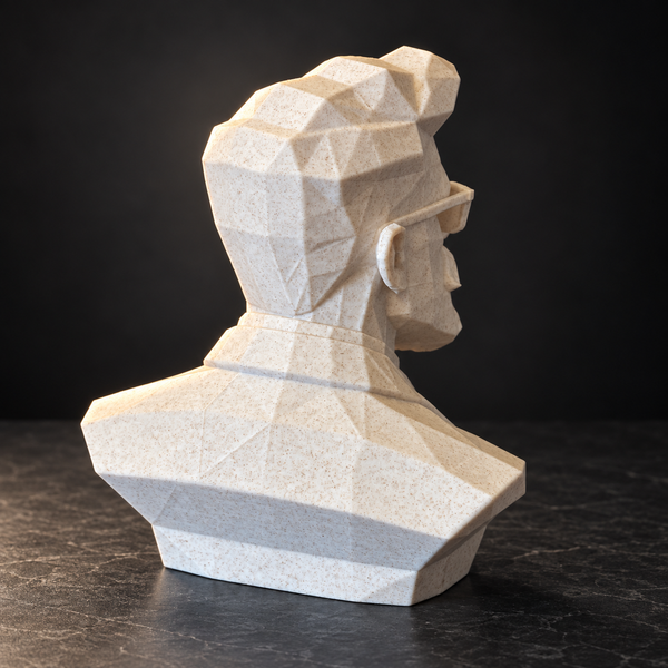 Low Poly Gentleman Bust Statue – Geometric Moustache Sculpture for Home, Office and Bookshelf Decor