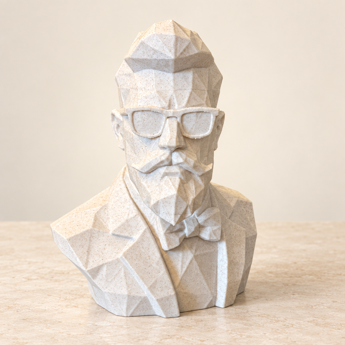 Low Poly Gentleman Bust Statue – Geometric Moustache Sculpture for Home, Office and Bookshelf Decor
