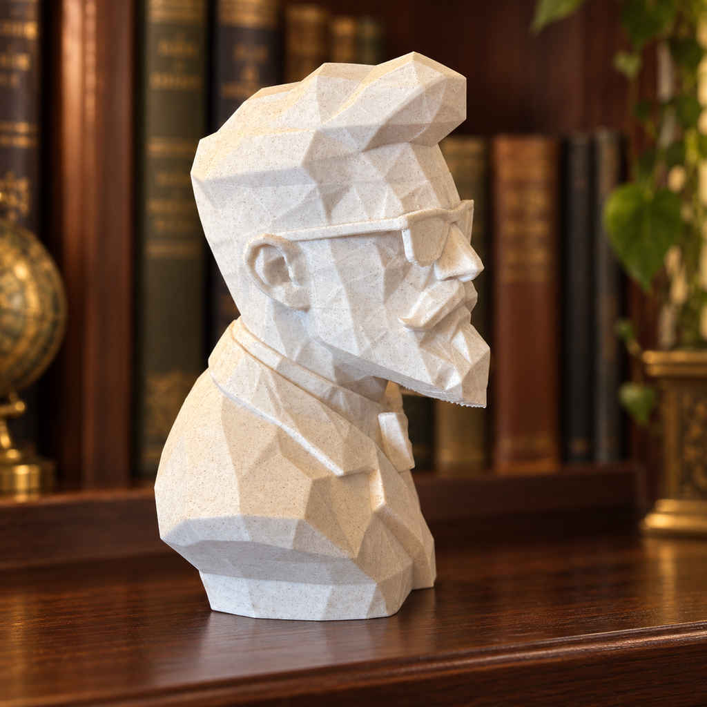 Low Poly Gentleman Bust Statue – Geometric Moustache Sculpture for Home, Office and Bookshelf Decor