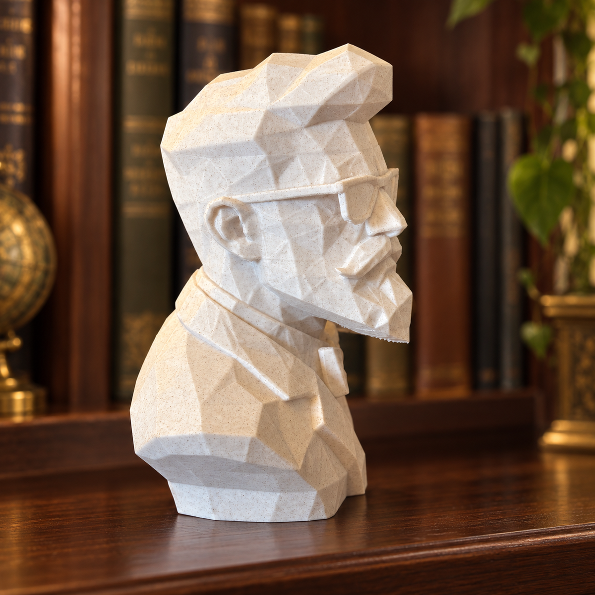 Low Poly Gentleman Bust Statue – Geometric Moustache Sculpture for Home, Office and Bookshelf Decor