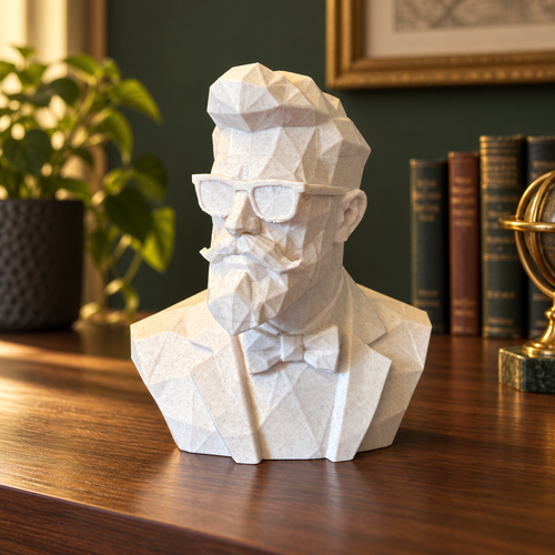 Low Poly Gentleman Bust Statue – Geometric Moustache Sculpture for Home, Office and Bookshelf Decor