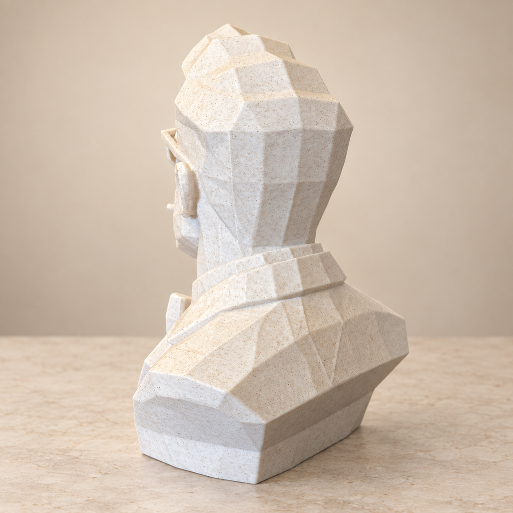 Low Poly Gentleman Bust Statue – Geometric Moustache Sculpture for Home, Office and Bookshelf Decor