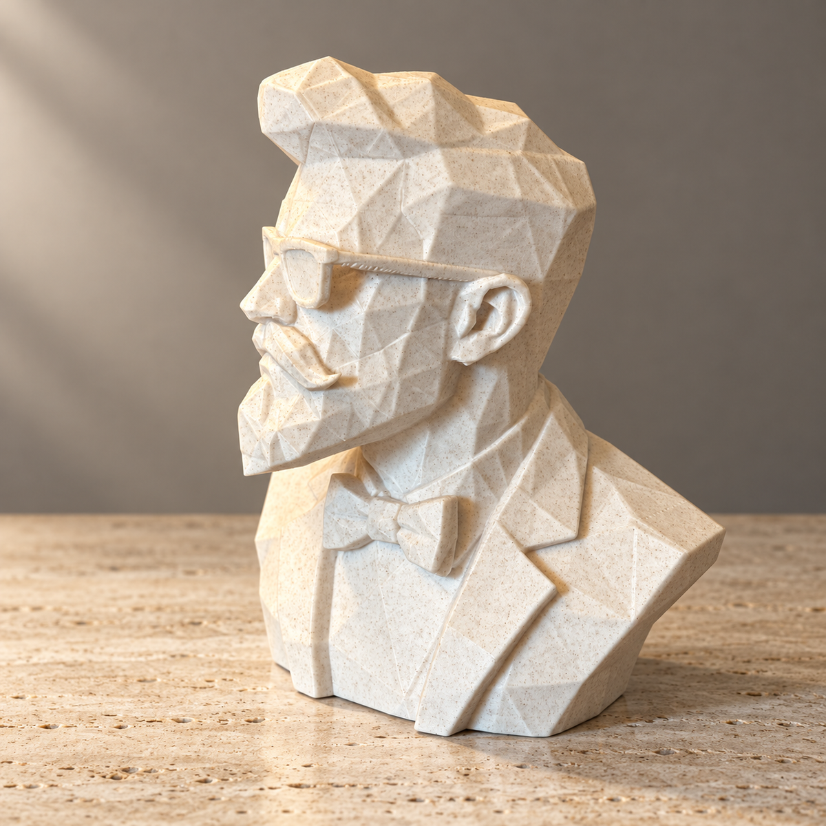 Low Poly Gentleman Bust Statue – Geometric Moustache Sculpture for Home, Office and Bookshelf Decor