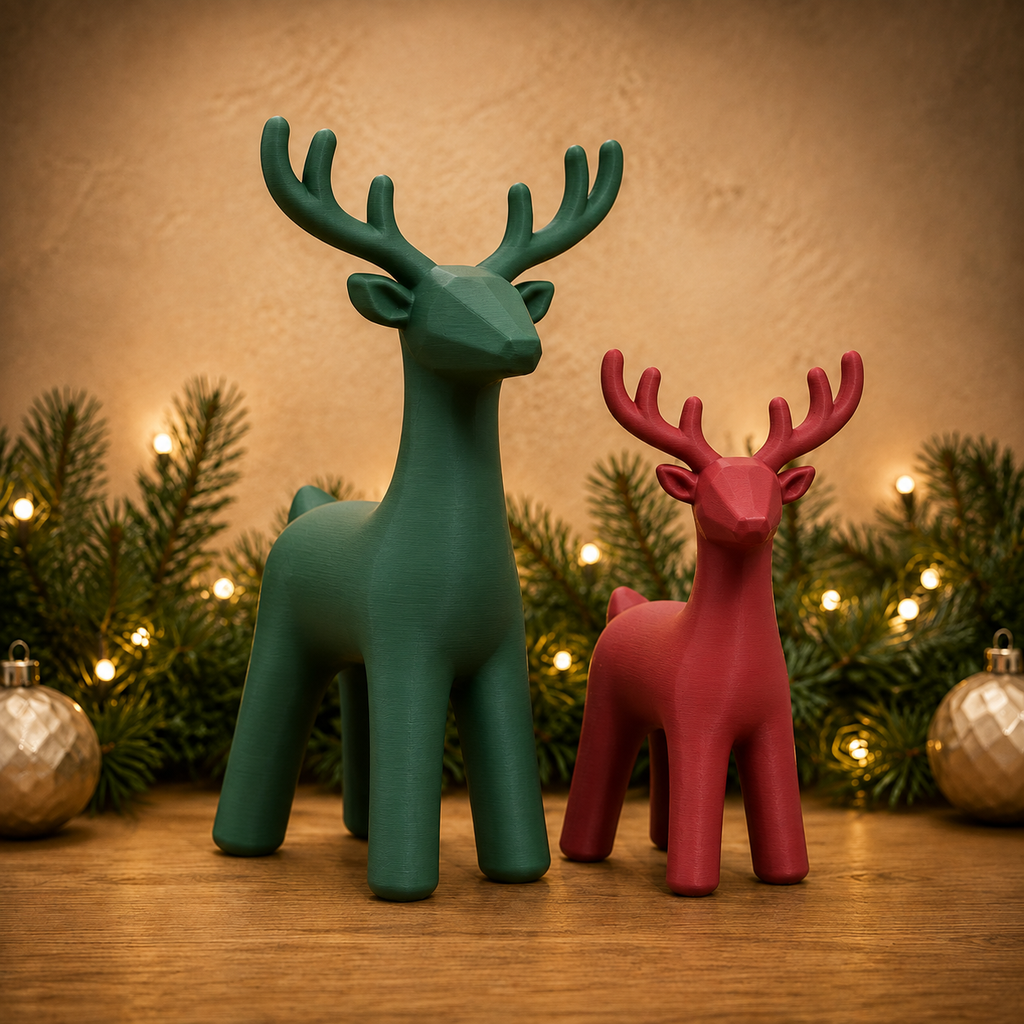 Low-Poly Reindeer STL Set – 2 Christmas Deer 3D Print Files
