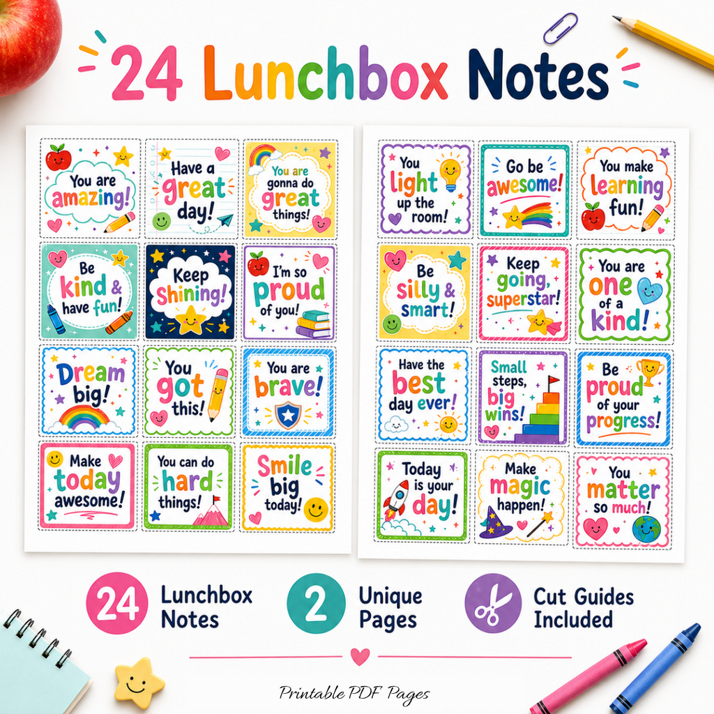 Printable Lunchbox Notes for Kids | 24 Positive School Notes
