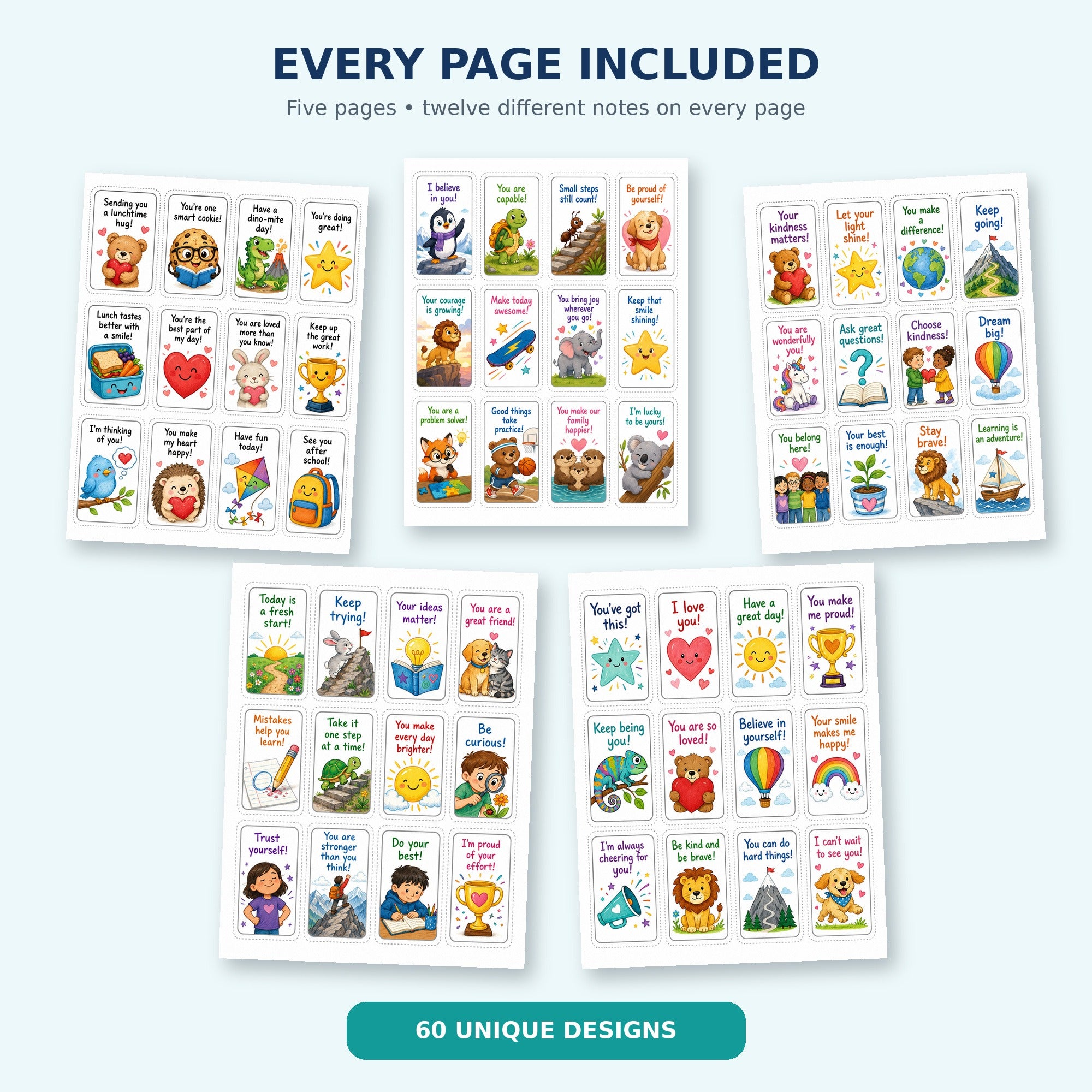 60 Printable Lunchbox Notes for Kids – Positive Affirmation Cards, Encouraging School Lunch Messages PDF Secondary image