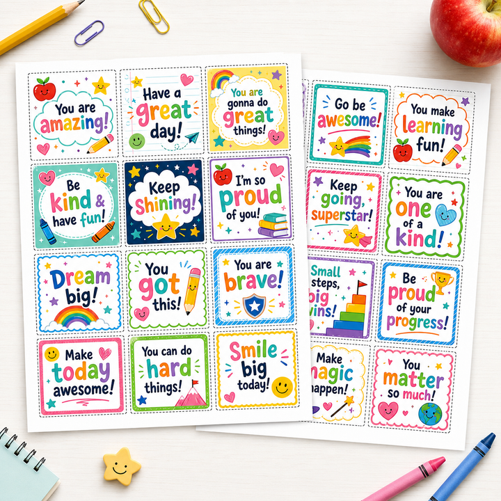 Printable Lunchbox Notes for Kids | 24 Positive School Notes