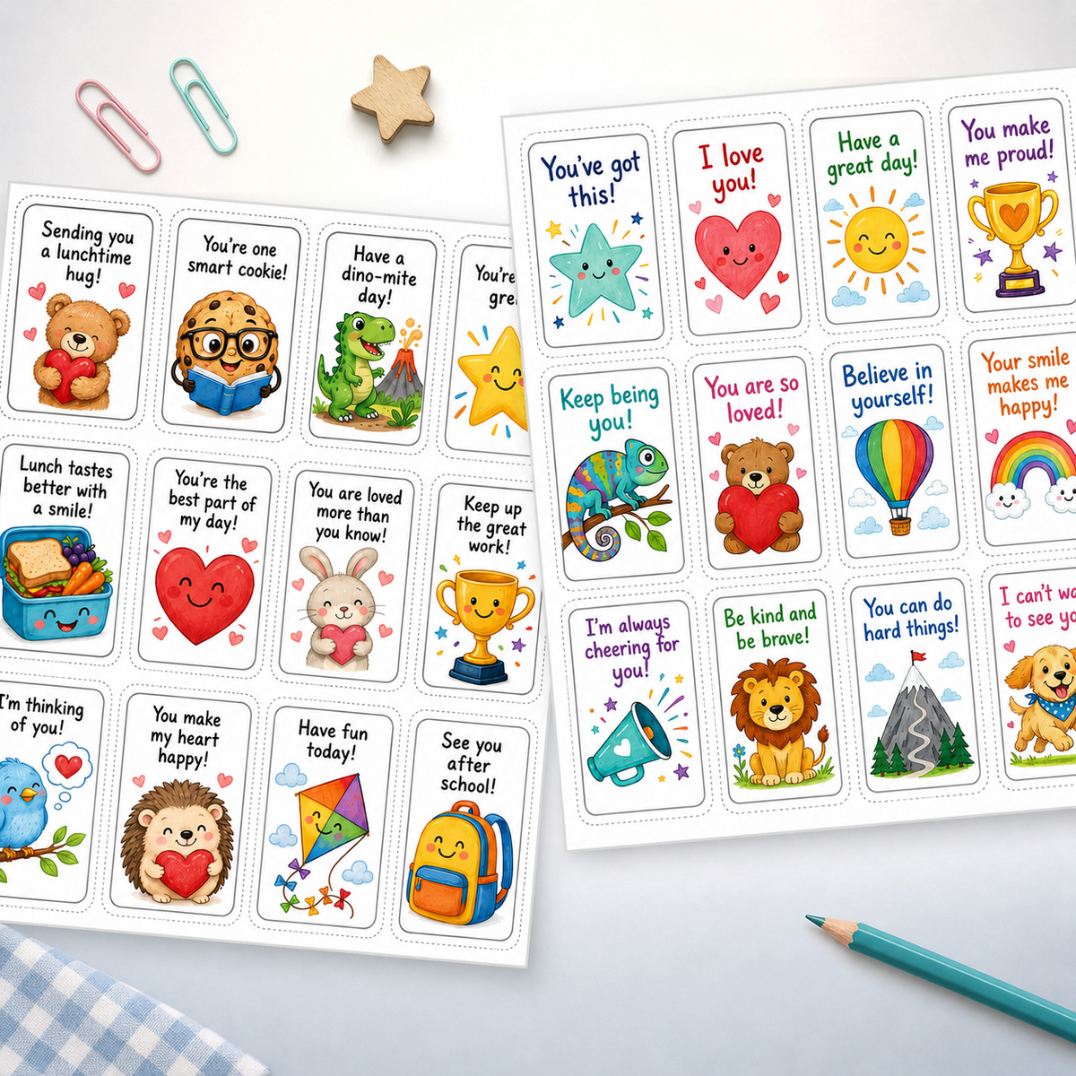 60 Printable Lunchbox Notes for Kids – Positive Affirmation Cards, Encouraging School Lunch Messages PDF Main image