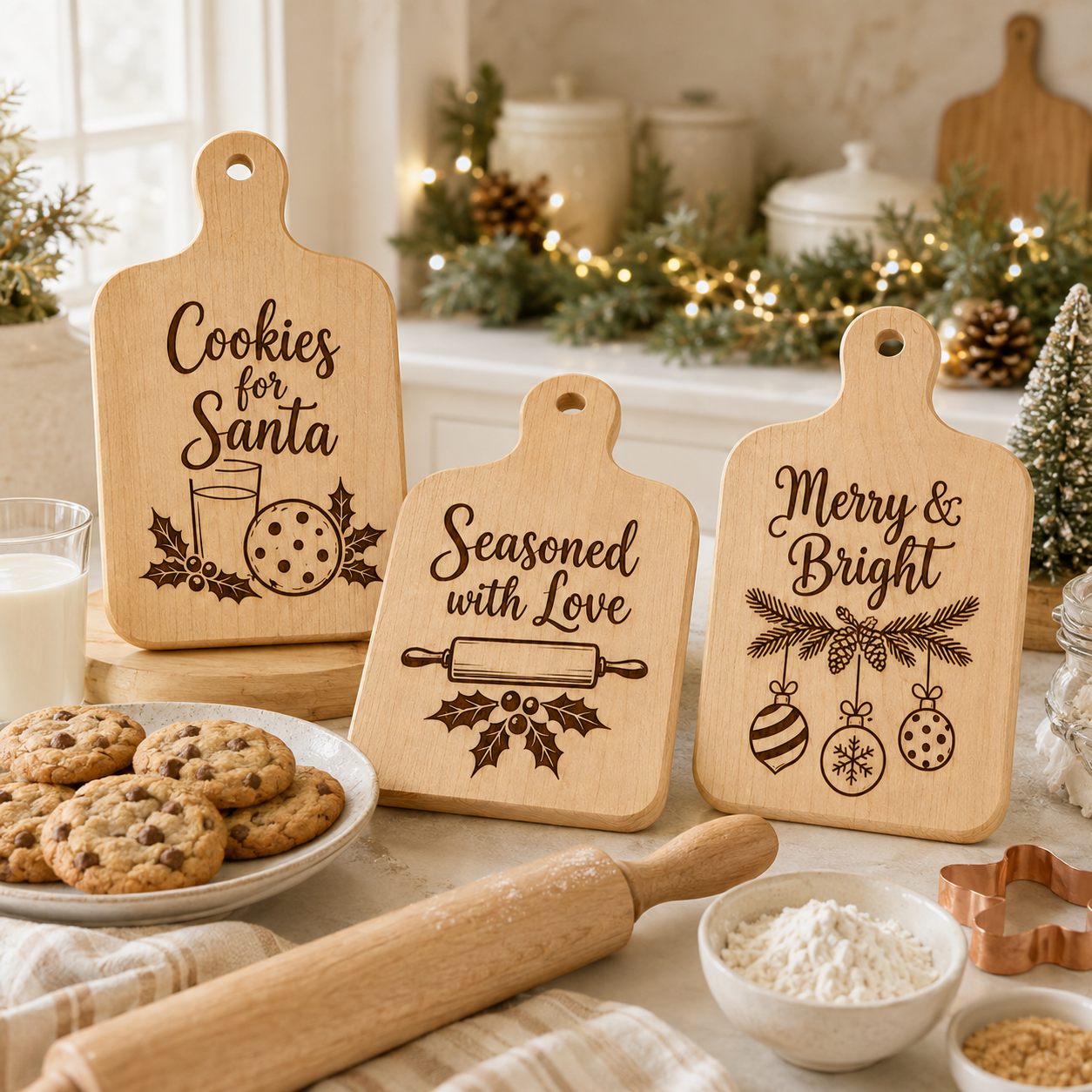 Christmas Cutting Board SVG Bundle – 6 Holiday Laser Engraving Designs Secondary image
