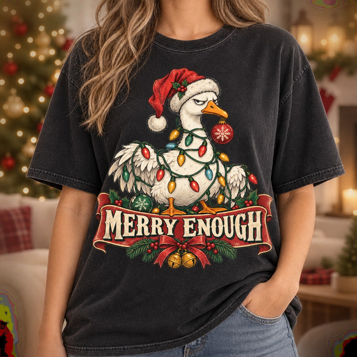 Merry Enough Christmas Goose PNG – Funny Grumpy Holiday Sublimation Design