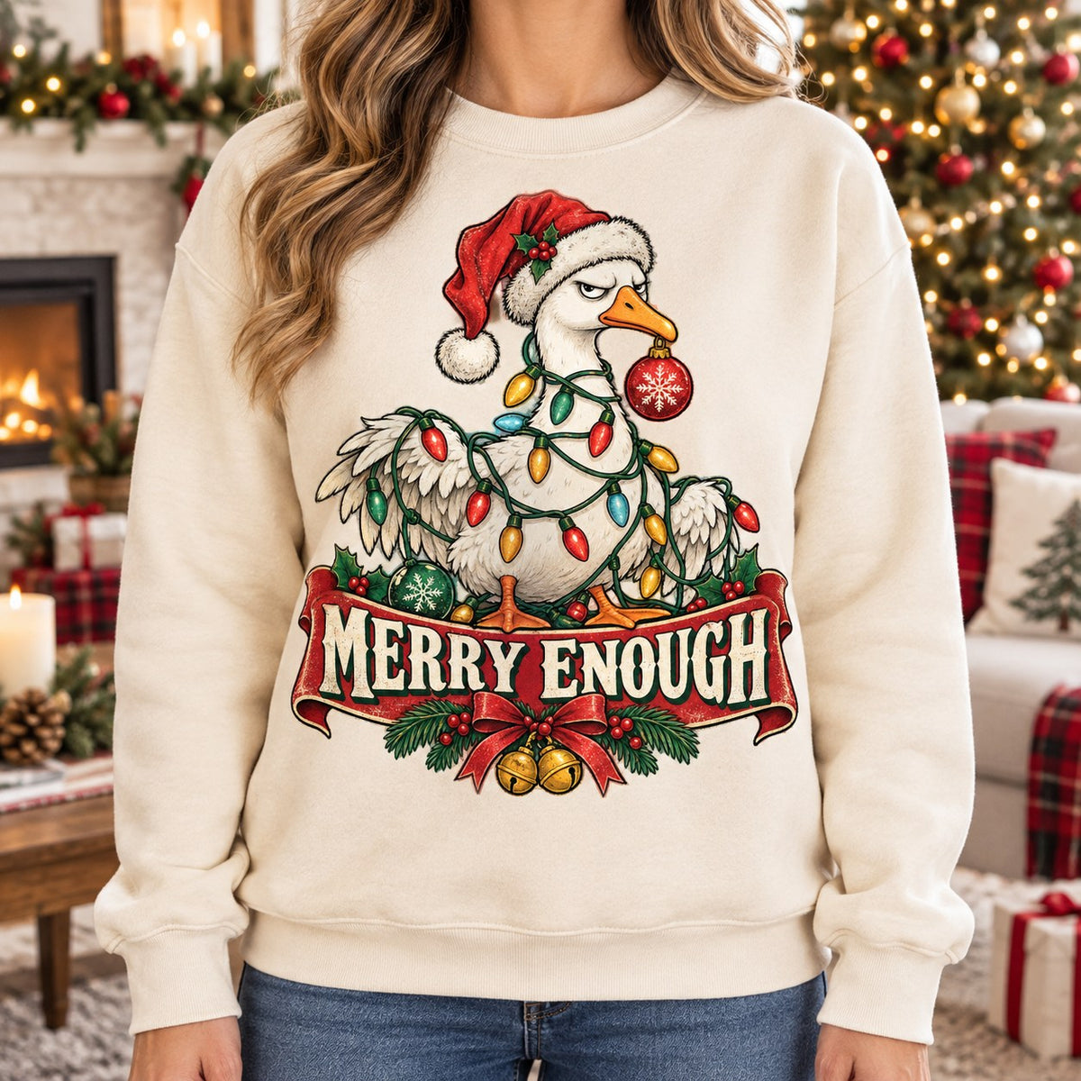 Merry Enough Christmas Goose PNG – Funny Grumpy Holiday Sublimation Design