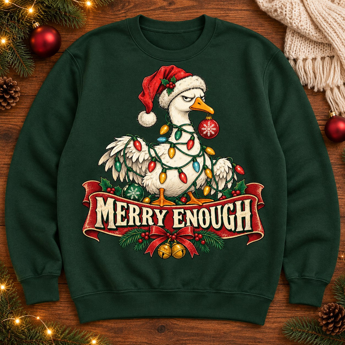 Merry Enough Christmas Goose PNG – Funny Grumpy Holiday Sublimation Design