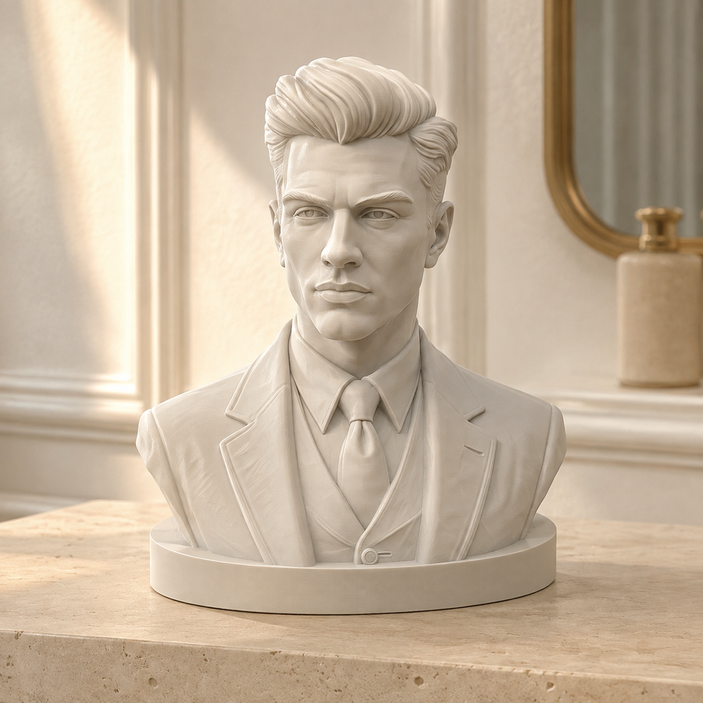 Modern Businessman Bust STL File – Gentleman Statue for 3D Printing and Office Decor