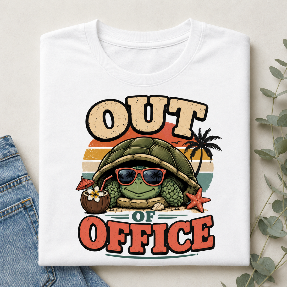 Out of Office Turtle PNG Design – Funny Vacation Shirt Sublimation Print File