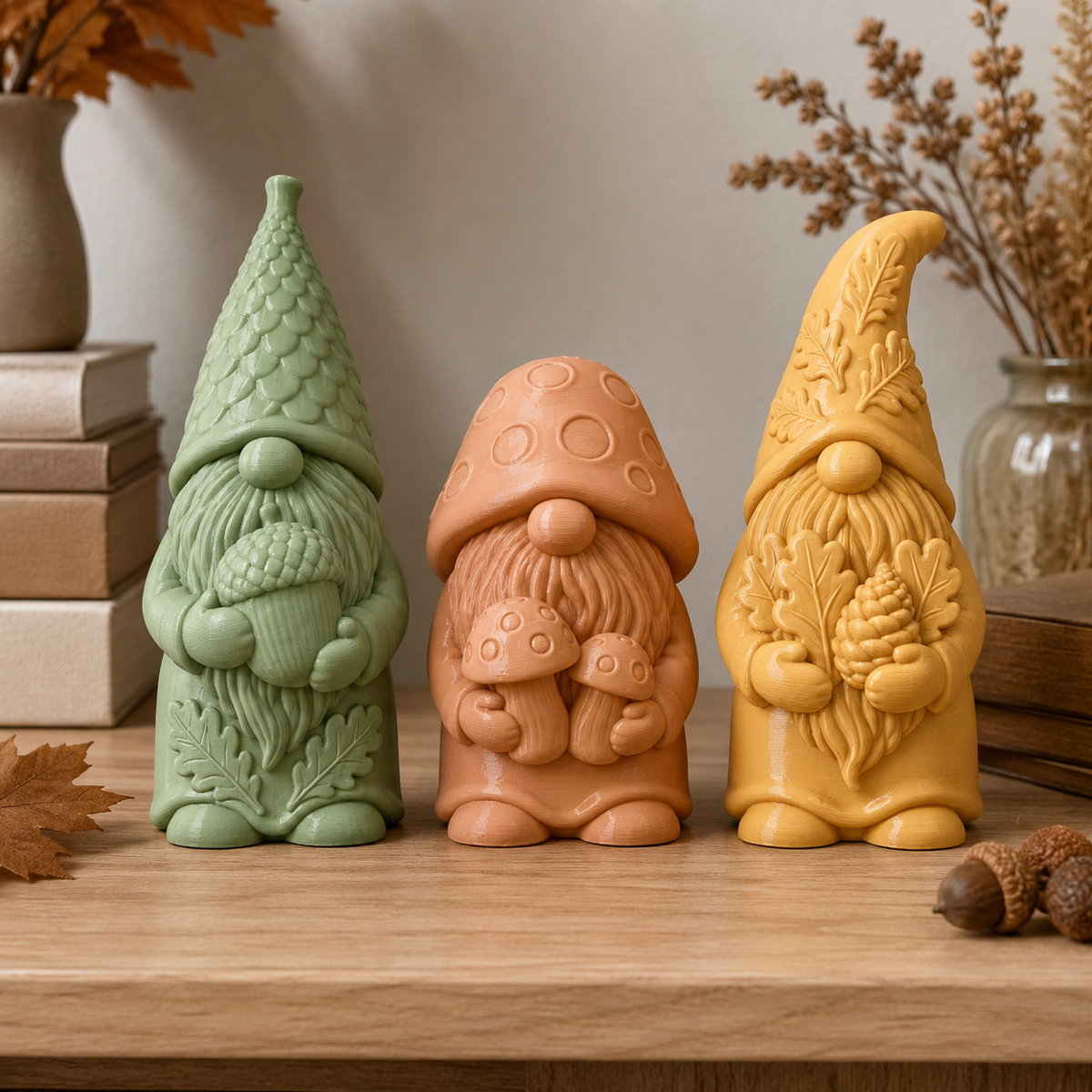 Autumn Woodland Gnome STL Bundle – 3 Garden Gnome 3D Print Files