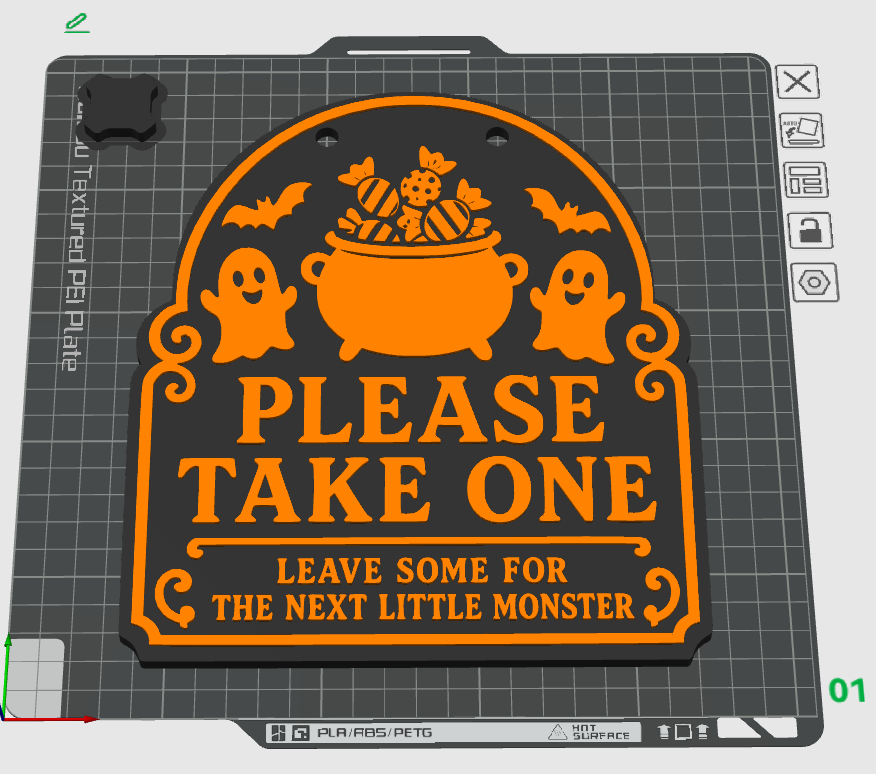 Please Take One Halloween Candy Sign STL and Height-Colored 3MF