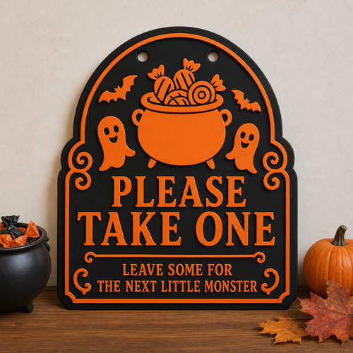 Please Take One Halloween Candy Sign STL and Height-Colored 3MF
