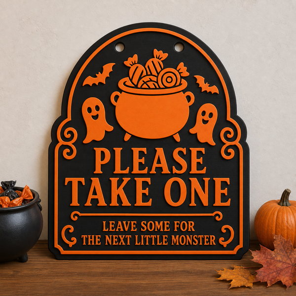 Please Take One Halloween Candy Sign STL and Height-Colored 3MF