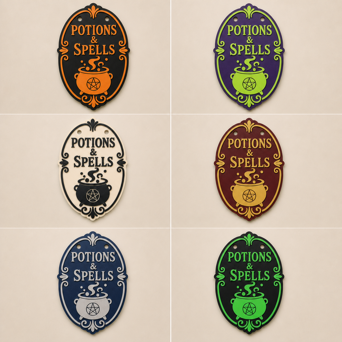 Potions and Spells Halloween Door Sign STL & Height-Colored 3MF