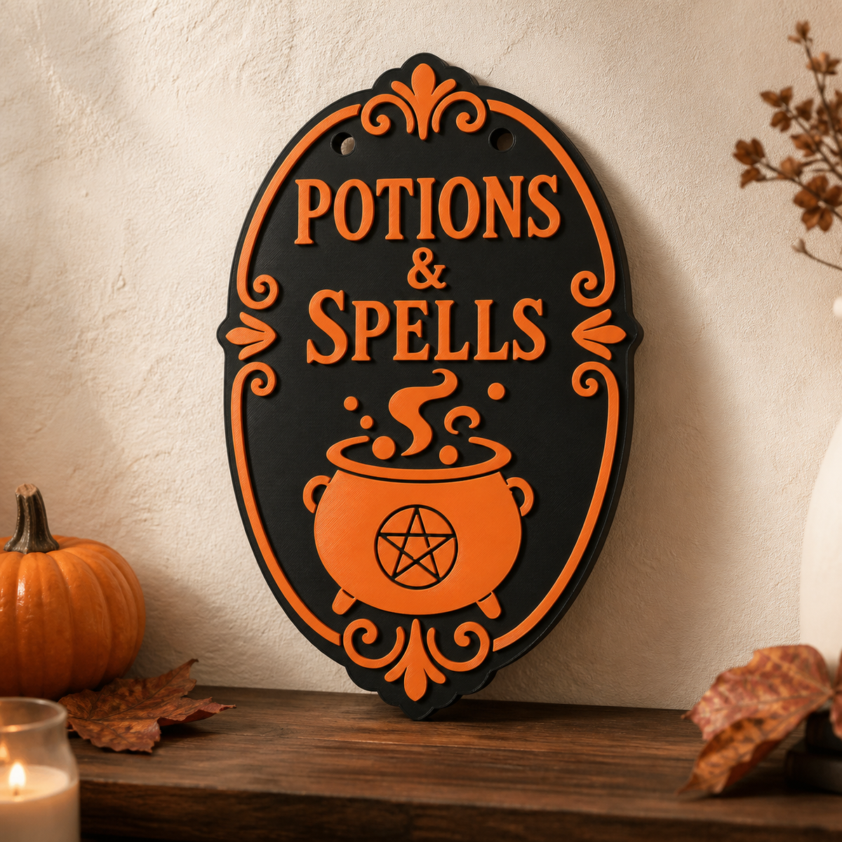 Potions and Spells Halloween Door Sign STL & Height-Colored 3MF