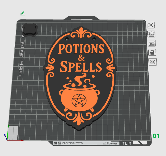 Potions and Spells Halloween Door Sign STL & Height-Colored 3MF