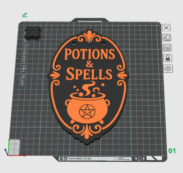 Potions and Spells Halloween Door Sign STL & Height-Colored 3MF