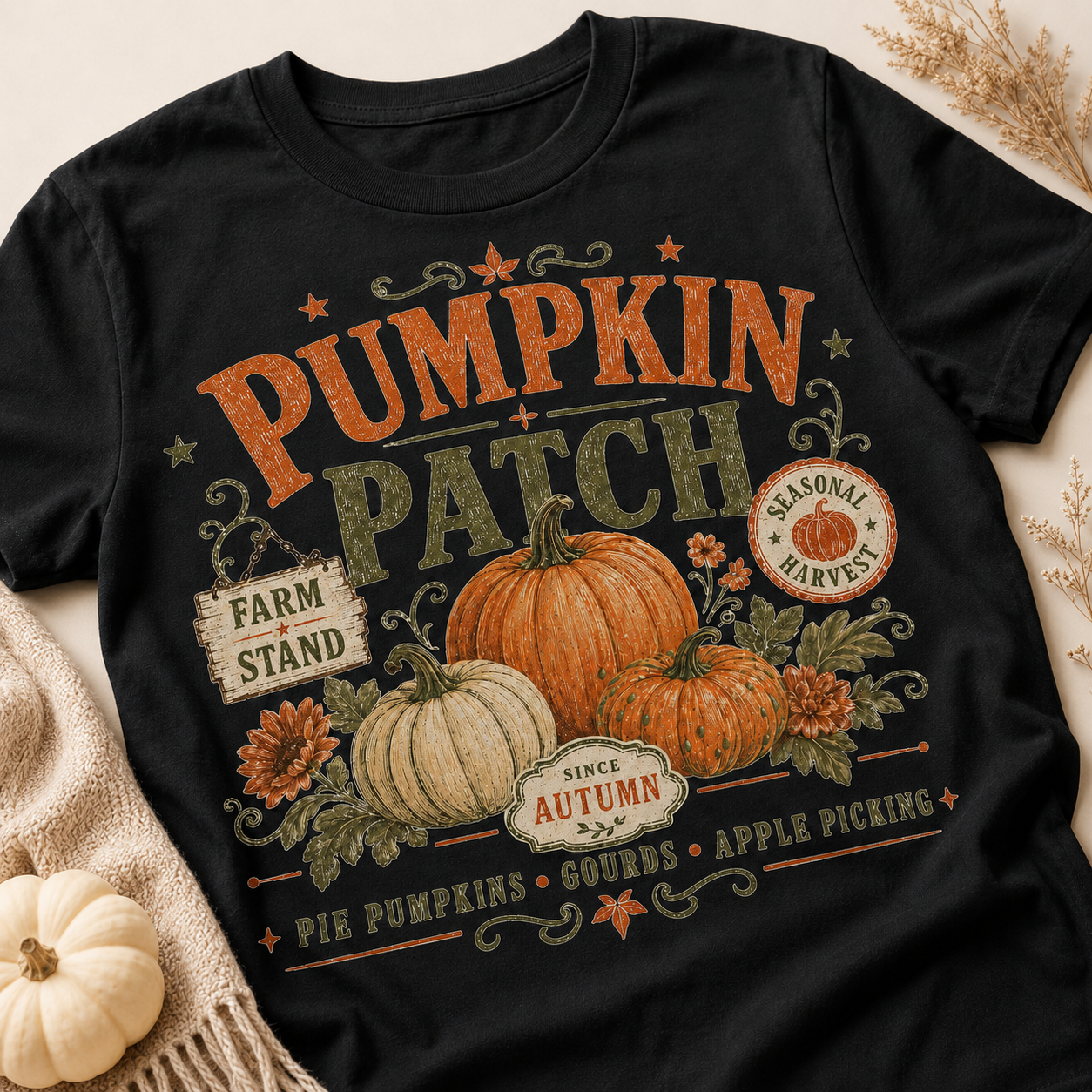Vintage Pumpkin Patch PNG Shirt Design | Fall Sublimation Graphic for Autumn Shirts, Sweatshirts & DTF Transfers Main image