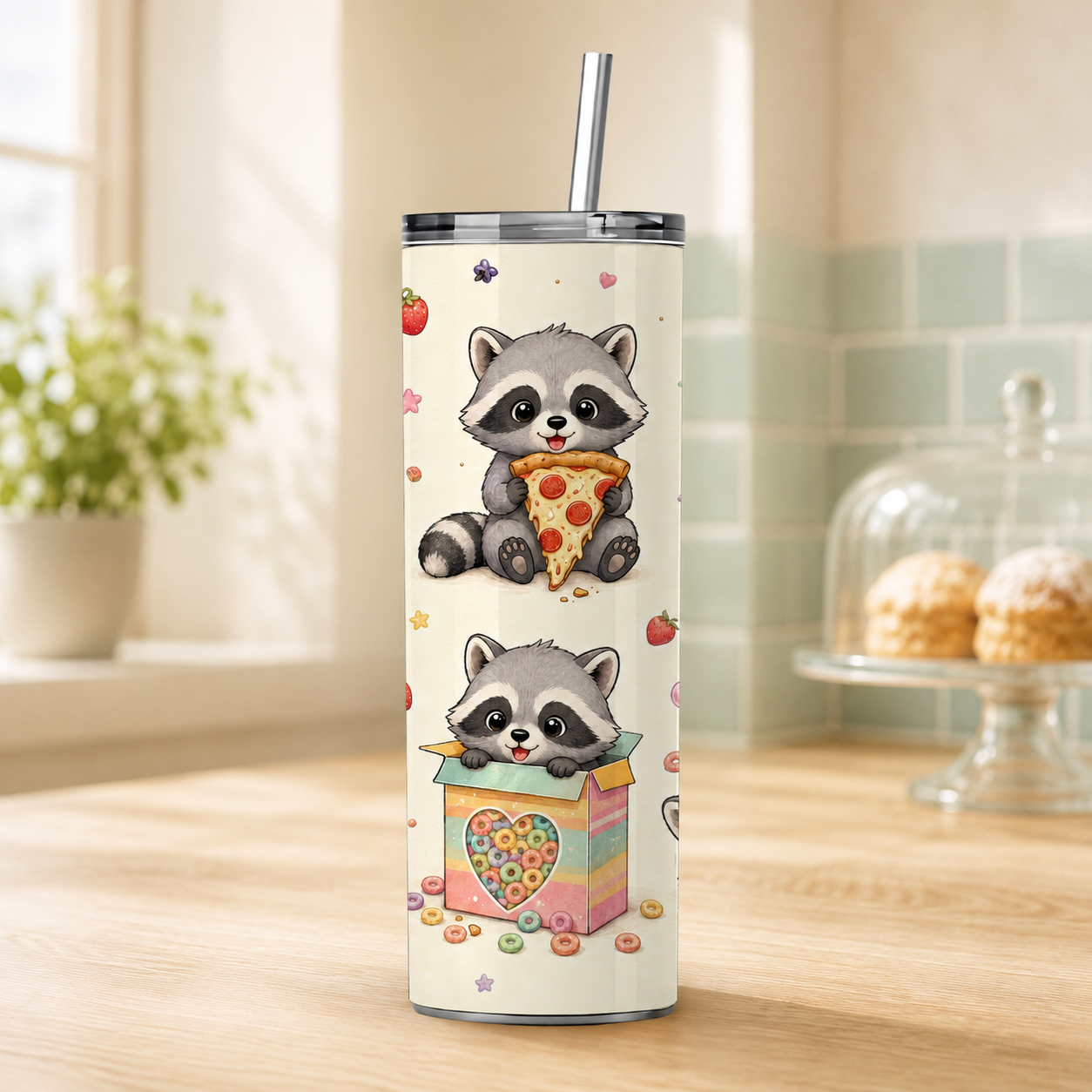 Raccoon Foodie 20oz Skinny Tumbler Wrap – Seamless Sublimation Design Secondary image