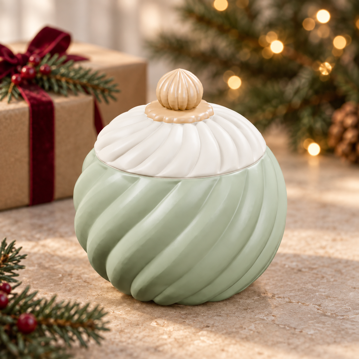 Spiral Christmas Bauble Jar STL – Decorative Lidded Holiday Storage Container