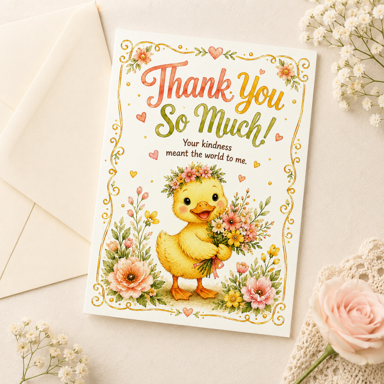 Thank You Printable Greeting Card | Cute Duck 5x7 Card