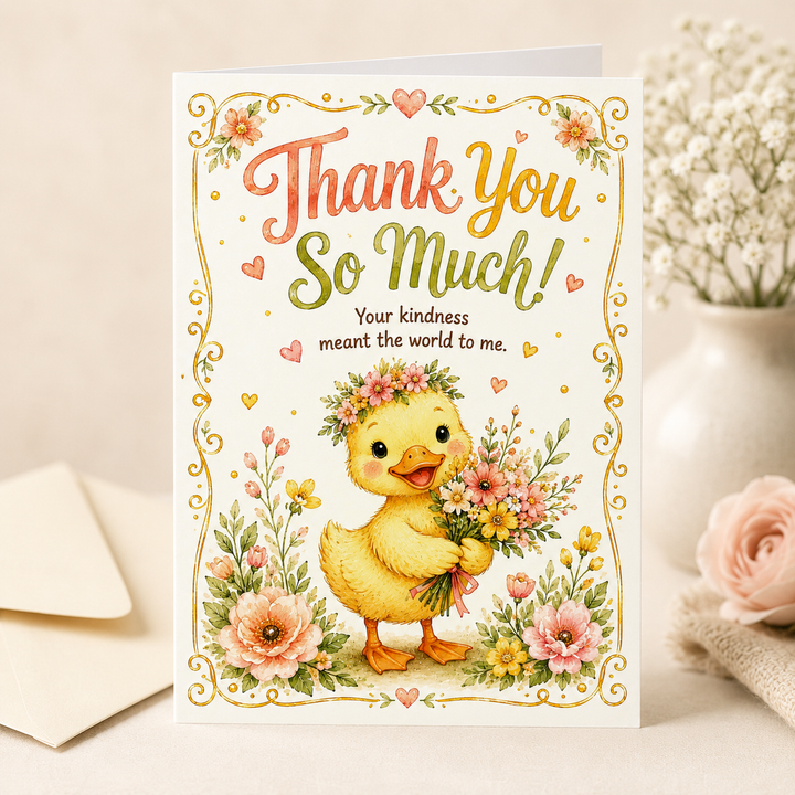 Thank You Printable Greeting Card | Cute Duck 5x7 Card