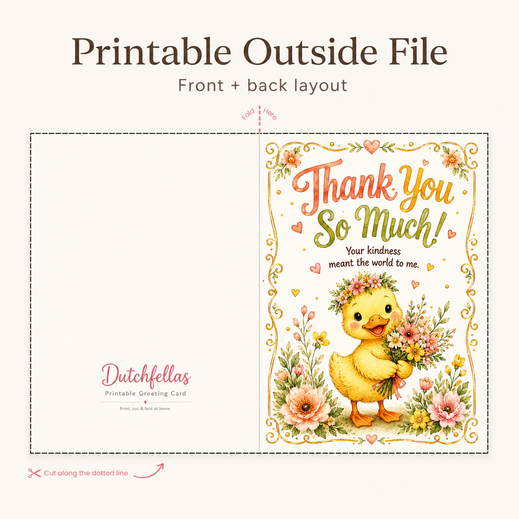 Thank You Printable Greeting Card | Cute Duck 5x7 Card