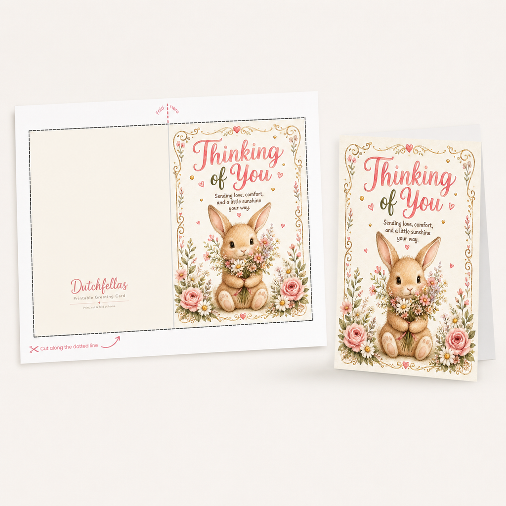 Thinking of You Printable Greeting Card | Cute Bunny 5x7 Card