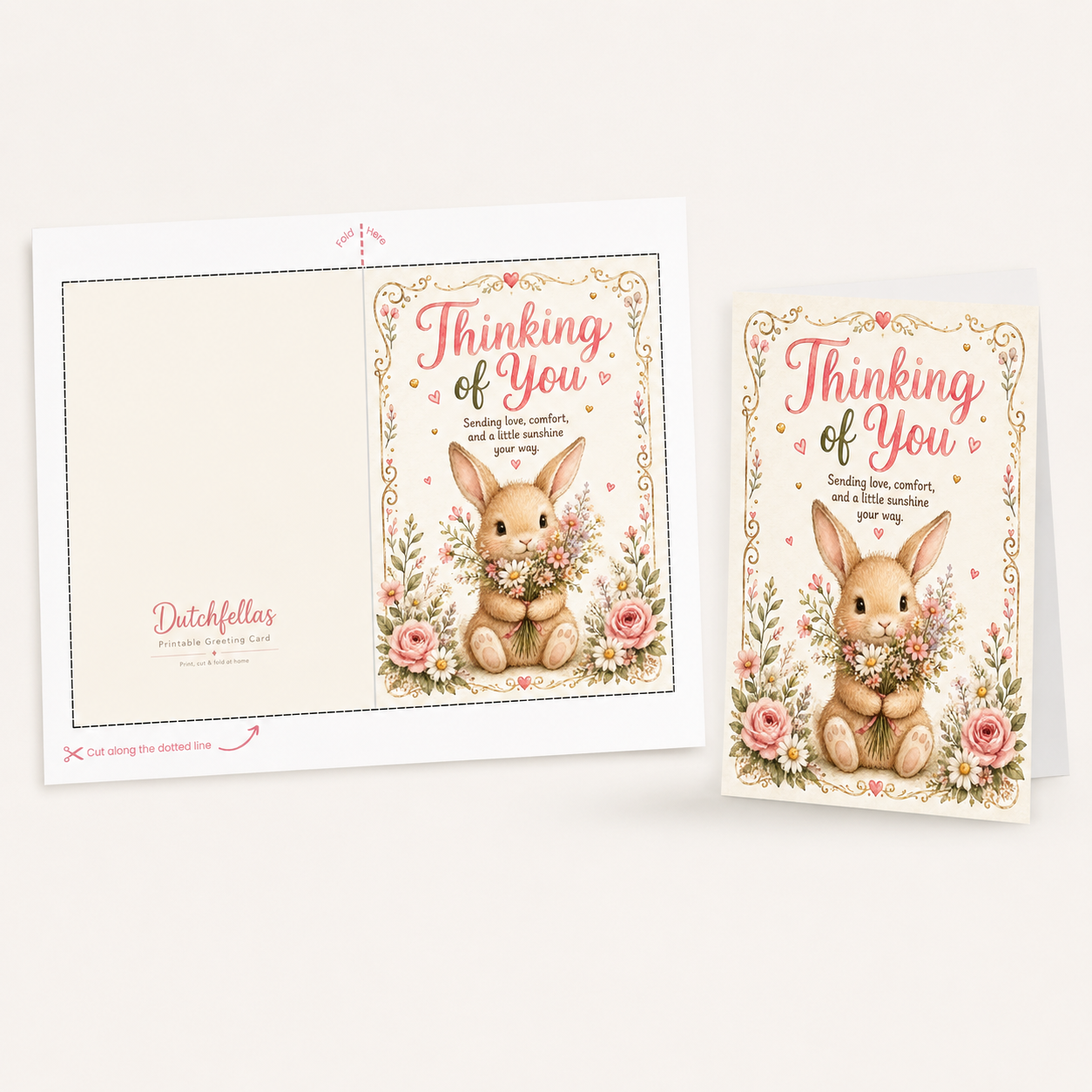 Thinking of You Printable Greeting Card | Cute Bunny 5x7 Card