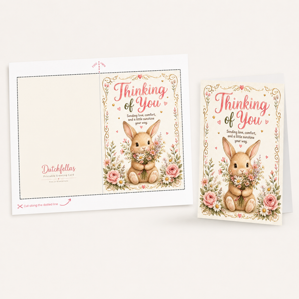 Thinking of You Printable Greeting Card | Cute Bunny 5x7 Card