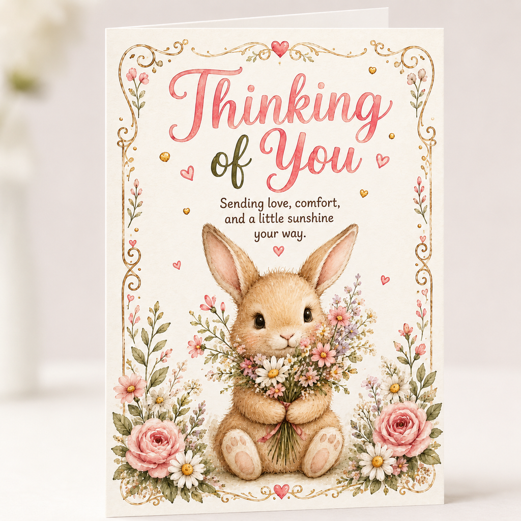 Thinking of You Printable Greeting Card | Cute Bunny 5x7 Card