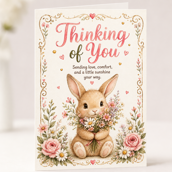 Thinking of You Printable Greeting Card | Cute Bunny 5x7 Card