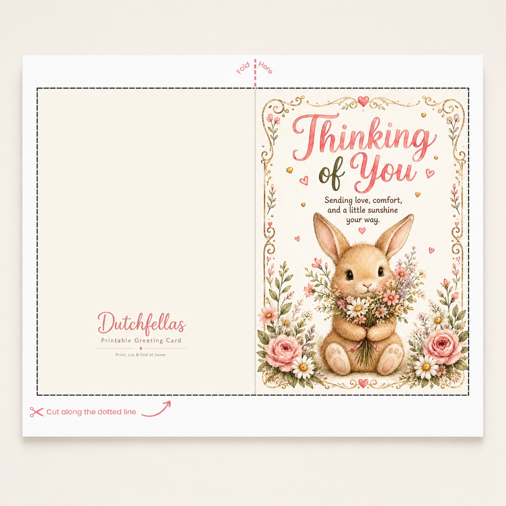 Thinking of You Printable Greeting Card | Cute Bunny 5x7 Card