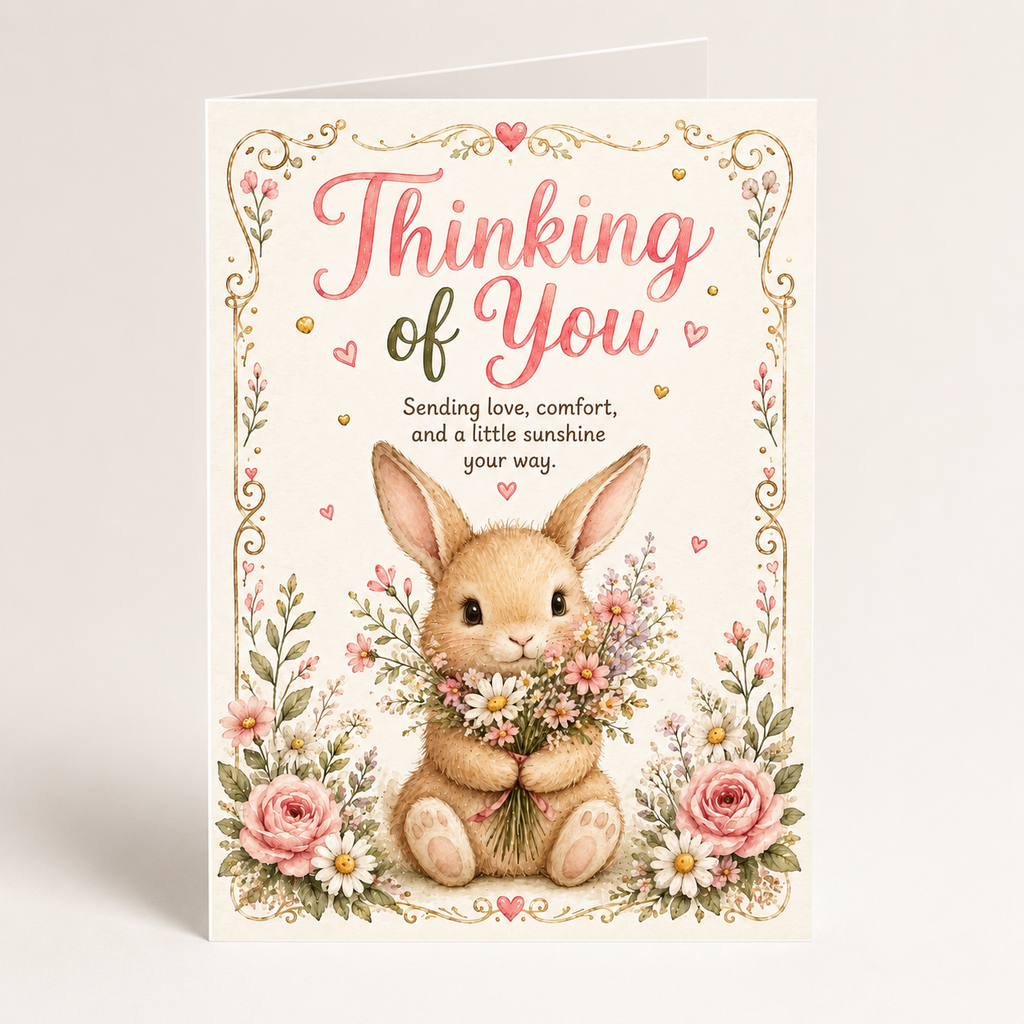 Thinking of You Printable Greeting Card | Cute Bunny 5x7 Card