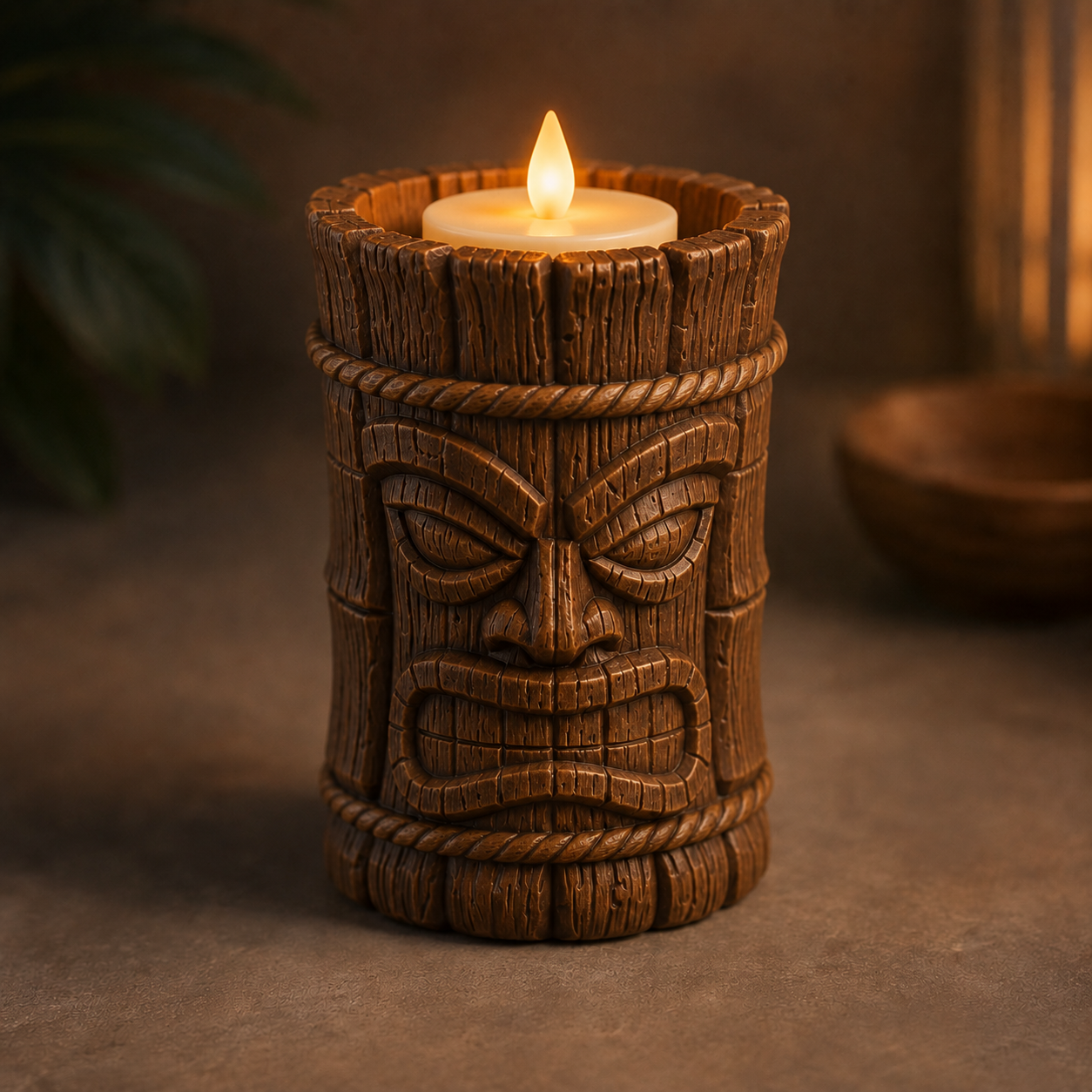Tiki LED Candle Holder STL File – Tropical Totem Tealight Stand for 3D Printing Main image