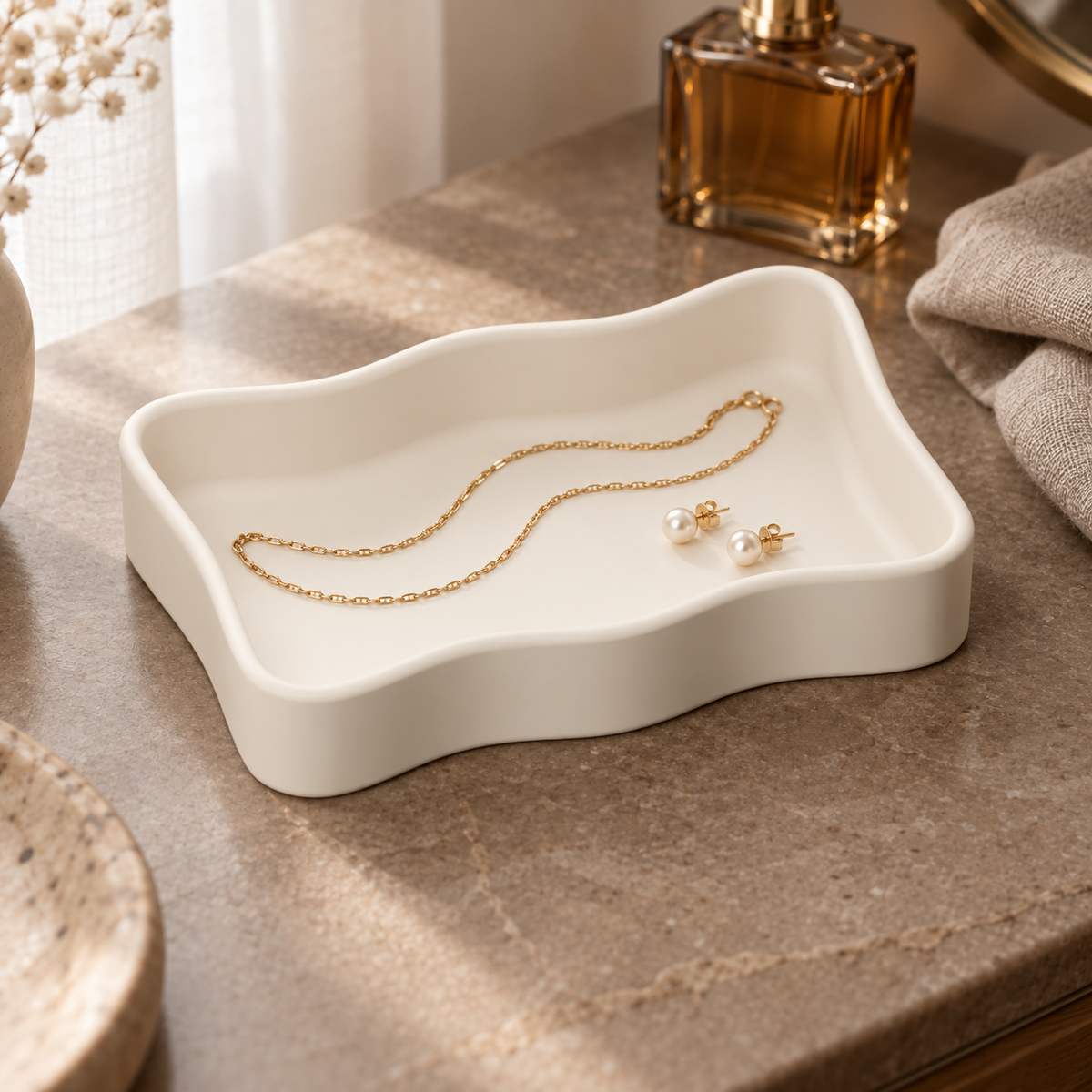 Wavy Rectangle Tray STL File – 3D Printable Jewelry and Catchall Organizer