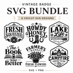 Vintage Badge SVG Bundle | 6 Cricut Cut Files for Mugs Shirts Totes Signs