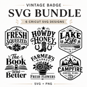 Vintage Badge SVG Bundle | 6 Cricut Cut Files for Mugs Shirts Totes Signs