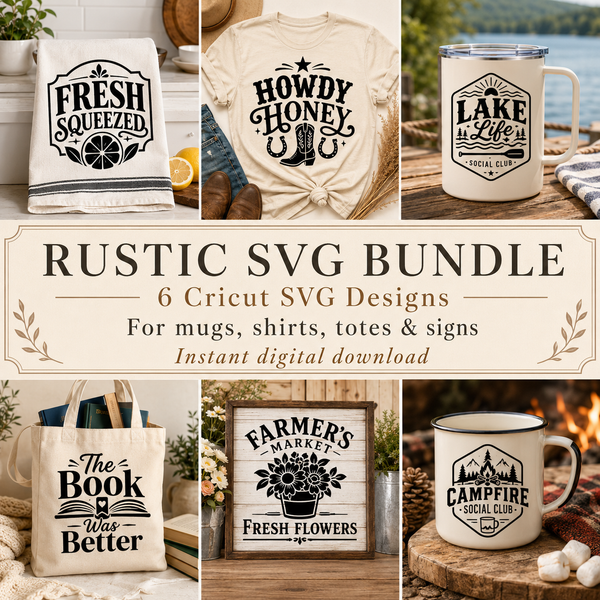 Vintage Badge SVG Bundle | 6 Cricut Cut Files for Mugs Shirts Totes Signs