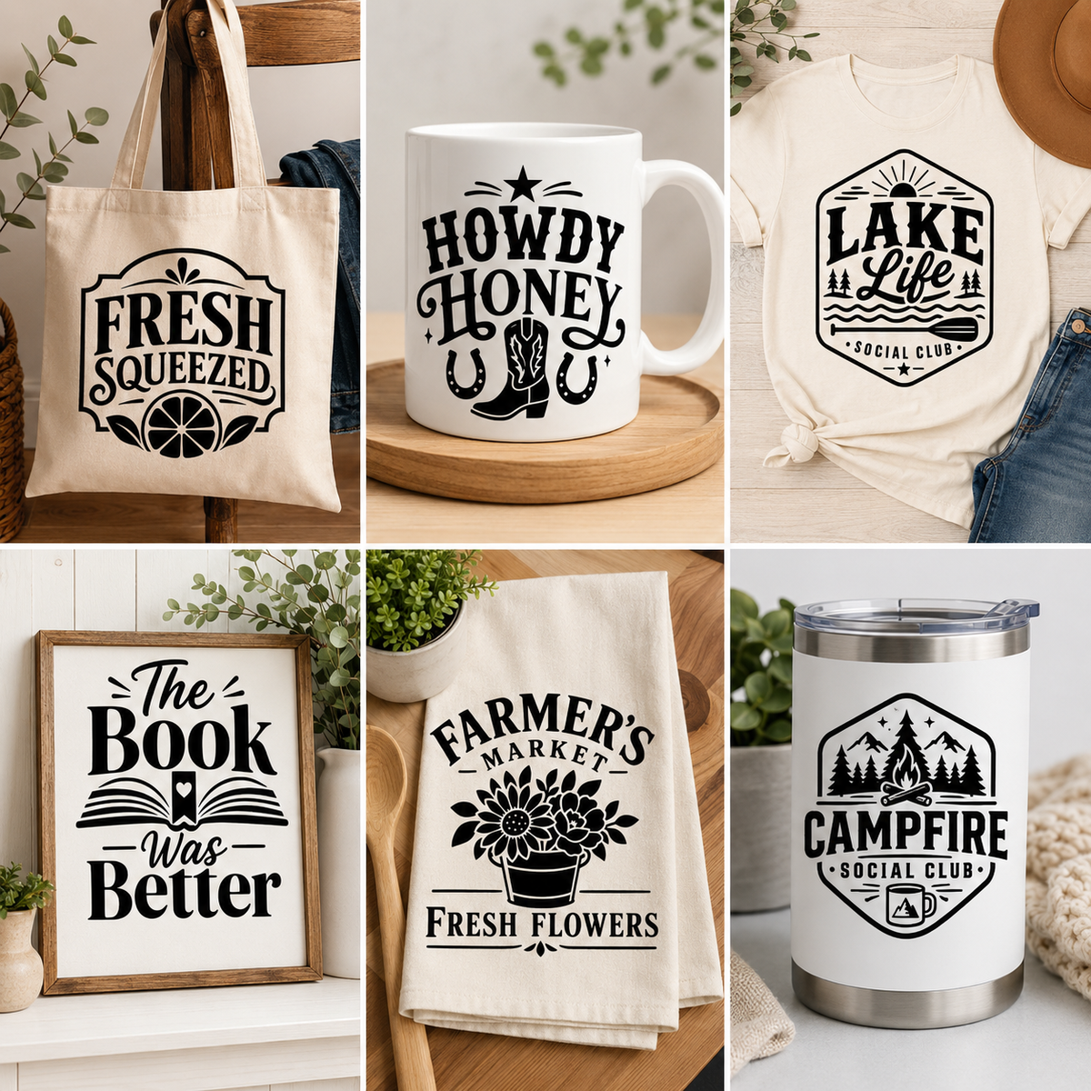 Vintage Badge SVG Bundle | 6 Cricut Cut Files for Mugs Shirts Totes Signs