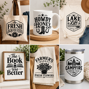 Vintage Badge SVG Bundle | 6 Cricut Cut Files for Mugs Shirts Totes Signs
